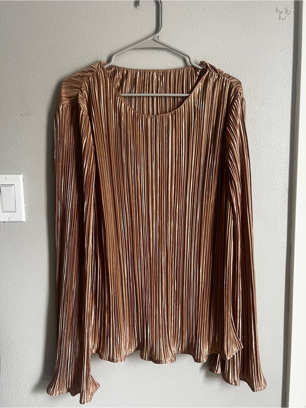 SHEIN Metallic Bronze Pleated Long Sleeve Top